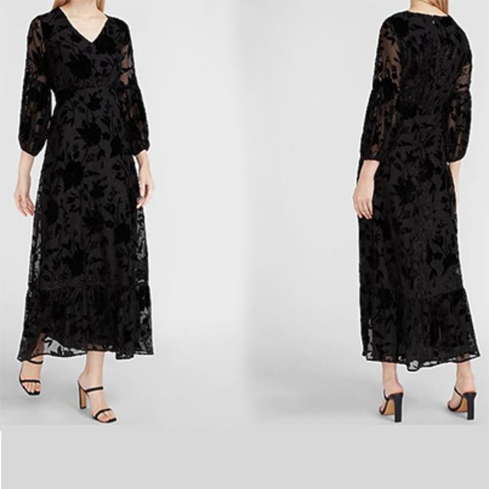 EXPRESS Velvet Burnout Floral Maxi Dress